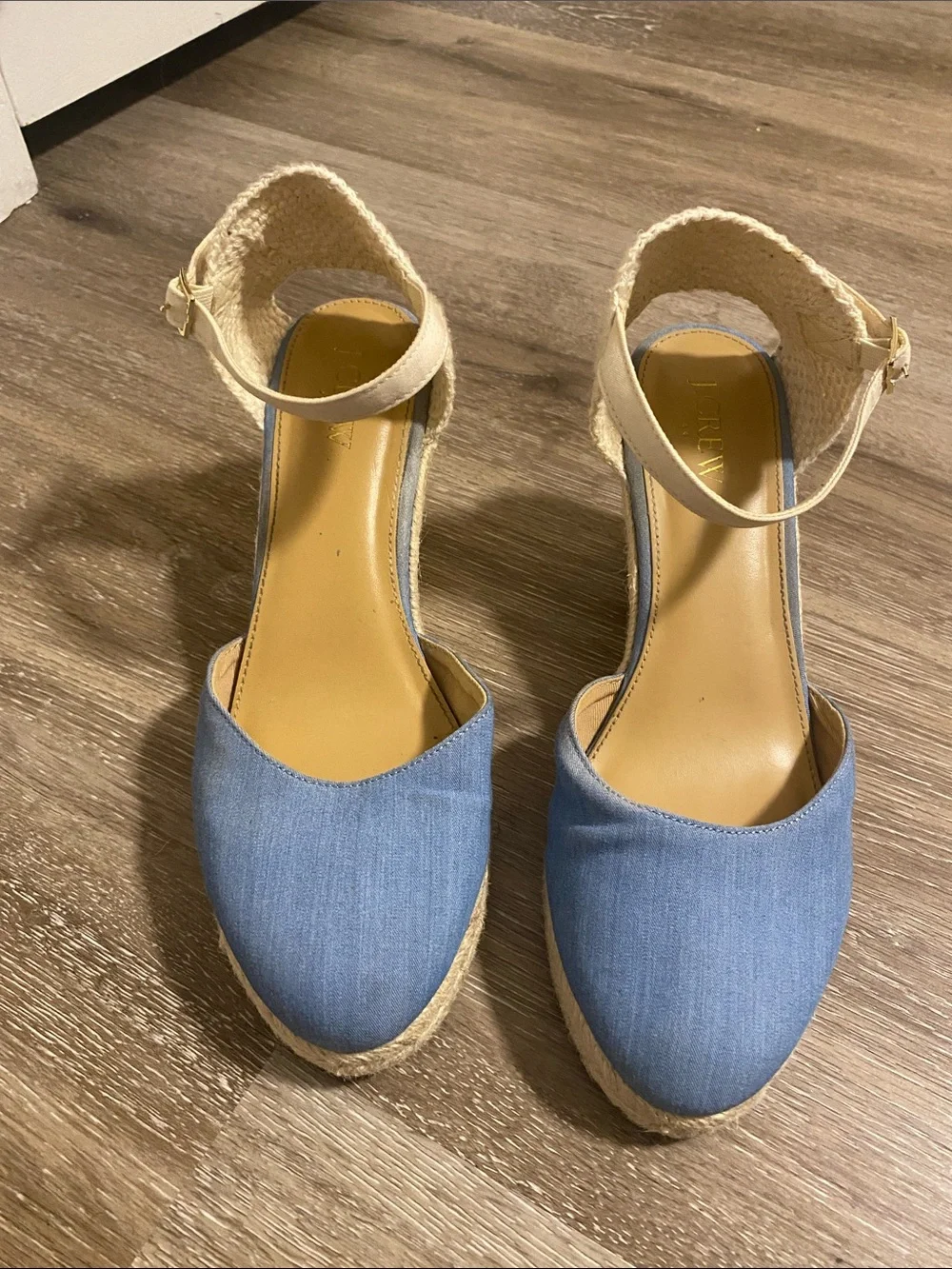 J. Crew Light Blue Espadrille Wedge Sandals with Ankle Strap